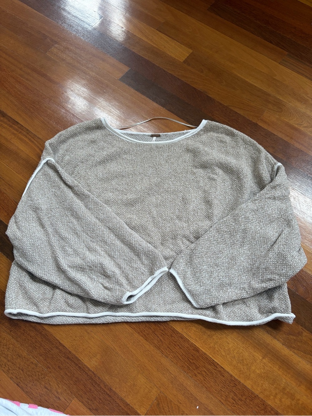 Free People Beige Cream Trim Lightweight Knit Sweater